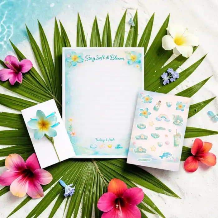 Pinkberry Original Set: "Stay Soft & Bloom" – Σημειωματάριο, Αυτοκόλλητα & Floral Hair Clip - Image 2