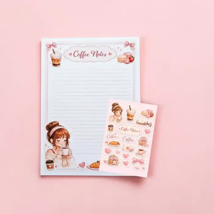 Coffee Notes Set: Aesthetic Μπλοκάκι A5 (50 φύλλα) & Stickers - Image 2